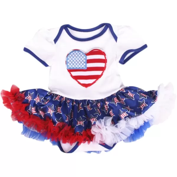 imageBaby Girls 1st 4th of July Outfit American Flag Romper Stars Striped Tutu Dress Skirt  Headband  Leg Warmers  Shoes Independence day Patriotic Party Birthday Cake Smash Clothes 4pcs Set White 612M