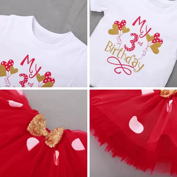 imageIDOPIP 3rd Birthday Girl Outfit Baby Shirt Polka Dots Tutu Skirt Ear Headband for 3 Year Old Princess Cake Smash Photo PropRed  My 3rd Birthday Balloon
