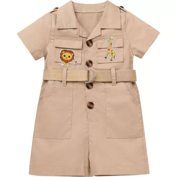 imageIDOPIP Girl Jungle Safari Outfit Wild Birthday RomperHat Jumpsuit Birthday Party Clothes Overall Shorts Photo Shoot BodysuitKhaki