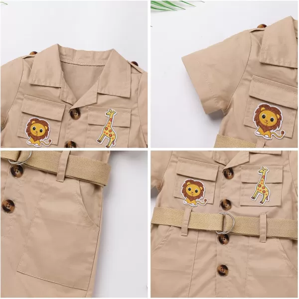 imageIDOPIP Girl Jungle Safari Outfit Wild Birthday RomperHat Jumpsuit Birthday Party Clothes Overall Shorts Photo Shoot BodysuitKhaki