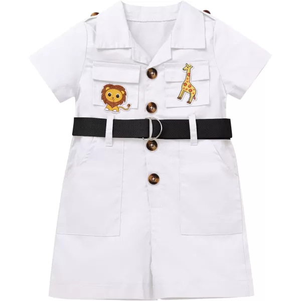 imageIDOPIP Girl Jungle Safari Outfit Wild Birthday RomperHat Jumpsuit Birthday Party Clothes Overall Shorts Photo Shoot BodysuitWhite