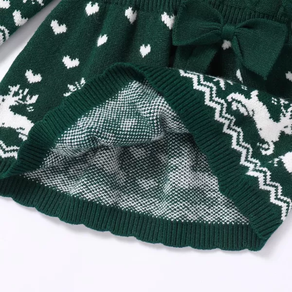 imageIDOPIP Infant Girls Knit Sweater Dress Christmas Crochet Pullover Dress Toddler Winter Long Sleeve Ribbed Reindeer Tutu DressGreen