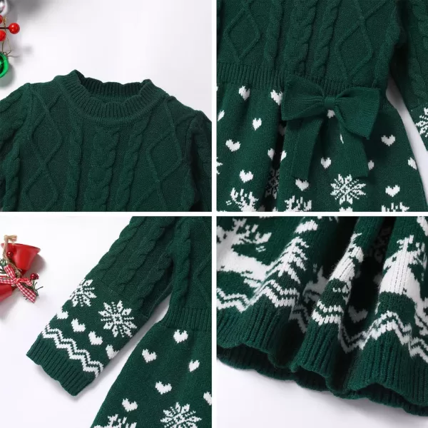 imageIDOPIP Infant Girls Knit Sweater Dress Christmas Crochet Pullover Dress Toddler Winter Long Sleeve Ribbed Reindeer Tutu DressGreen