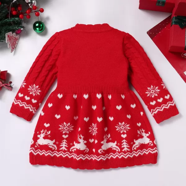 imageIDOPIP Infant Girls Knit Sweater Dress Christmas Crochet Pullover Dress Toddler Winter Long Sleeve Ribbed Reindeer Tutu DressRed