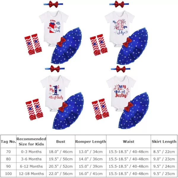 imageIDOPIP My 1st 4th of July Outfit Baby Girl RomperStar Tutu SkirtSequin HeadbandLeg Warmers Independence Day Clothes Set004 White  Blue