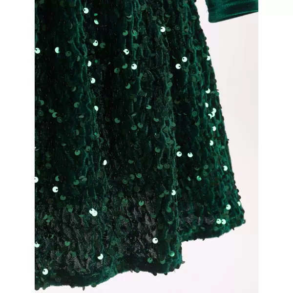 imageIDOPIP Sequin Velvet Dress for Girls Toddler Baby Long Sleeve Fall Dresses Princess Christmas Birthday Party Sparkly DressesGreen