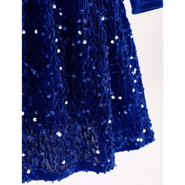 imageIDOPIP Sequin Velvet Dress for Girls Toddler Baby Long Sleeve Fall Dresses Princess Christmas Birthday Party Sparkly DressesRoyal Blue