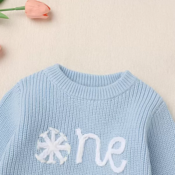 imageIDOPIP Toddler Baby Girls First Birthday Outfit Boho Embroidery One Sweater Top Knit Pullover Sweatshirt Fall Winter ClothesBlue One  Snowflake