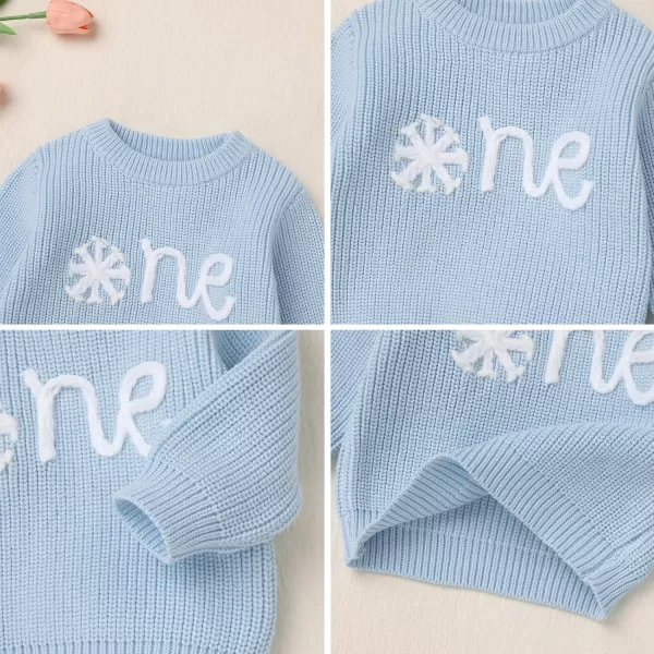 imageIDOPIP Toddler Baby Girls First Birthday Outfit Boho Embroidery One Sweater Top Knit Pullover Sweatshirt Fall Winter ClothesBlue One  Snowflake