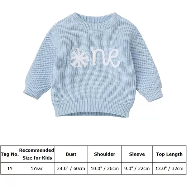imageIDOPIP Toddler Baby Girls First Birthday Outfit Boho Embroidery One Sweater Top Knit Pullover Sweatshirt Fall Winter ClothesBlue One  Snowflake