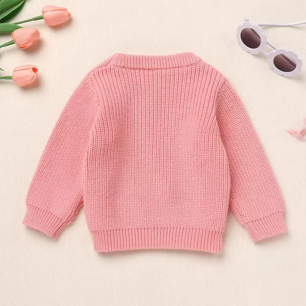 imageIDOPIP Toddler Baby Girls First Birthday Outfit Boho Embroidery One Sweater Top Knit Pullover Sweatshirt Fall Winter ClothesPink 12  Flower