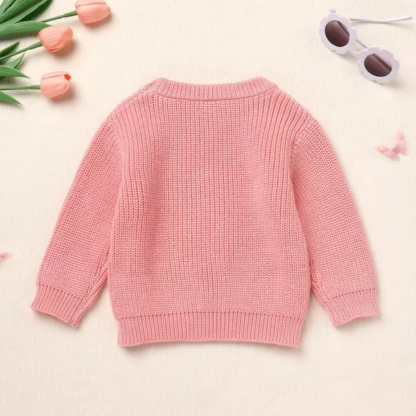 imageIDOPIP Toddler Baby Girls First Birthday Outfit Boho Embroidery One Sweater Top Knit Pullover Sweatshirt Fall Winter ClothesPink 12