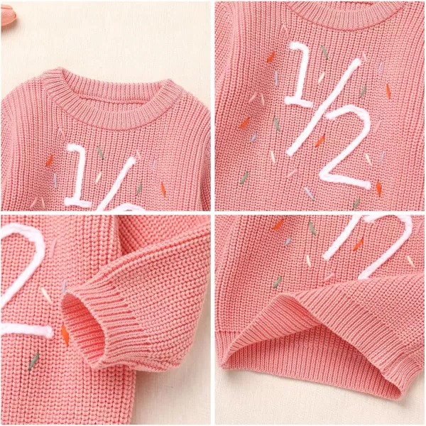 imageIDOPIP Toddler Baby Girls First Birthday Outfit Boho Embroidery One Sweater Top Knit Pullover Sweatshirt Fall Winter ClothesPink 12