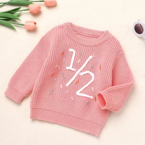imageIDOPIP Toddler Baby Girls First Birthday Outfit Boho Embroidery One Sweater Top Knit Pullover Sweatshirt Fall Winter ClothesPink 12