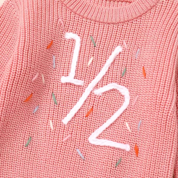 imageIDOPIP Toddler Baby Girls First Birthday Outfit Boho Embroidery One Sweater Top Knit Pullover Sweatshirt Fall Winter ClothesPink 12