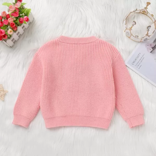 imageIDOPIP Toddler Baby Girls First Birthday Outfit Boho Embroidery One Sweater Top Knit Pullover Sweatshirt Fall Winter ClothesPink 1st  Flower