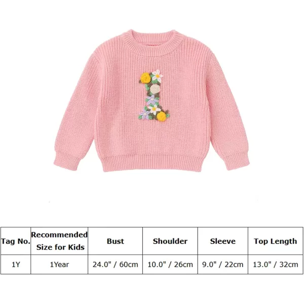 imageIDOPIP Toddler Baby Girls First Birthday Outfit Boho Embroidery One Sweater Top Knit Pullover Sweatshirt Fall Winter ClothesPink 1st  Flower