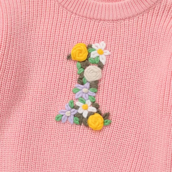 imageIDOPIP Toddler Baby Girls First Birthday Outfit Boho Embroidery One Sweater Top Knit Pullover Sweatshirt Fall Winter ClothesPink 1st  Flower