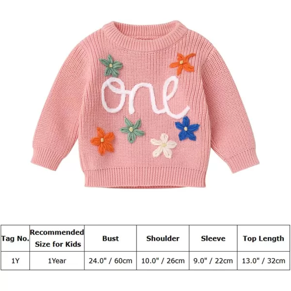 imageIDOPIP Toddler Baby Girls First Birthday Outfit Boho Embroidery One Sweater Top Knit Pullover Sweatshirt Fall Winter ClothesPink One  Flower