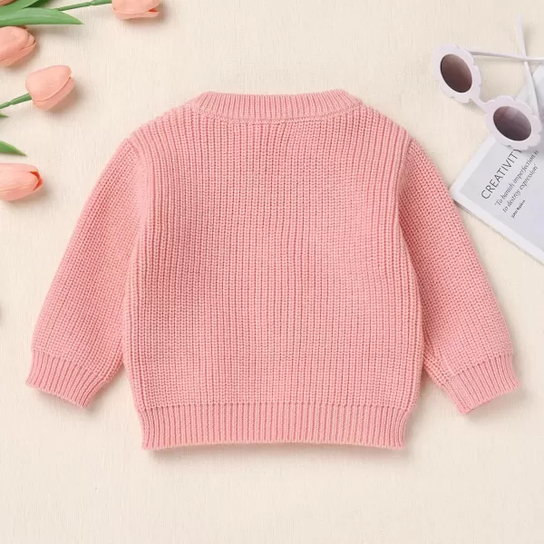 imageIDOPIP Toddler Baby Girls First Birthday Outfit Boho Embroidery One Sweater Top Knit Pullover Sweatshirt Fall Winter ClothesPink One  Flower