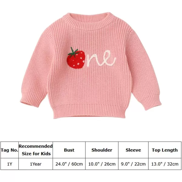 imageIDOPIP Toddler Baby Girls First Birthday Outfit Boho Embroidery One Sweater Top Knit Pullover Sweatshirt Fall Winter ClothesPink One  Strawberry