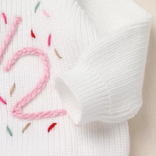 imageIDOPIP Toddler Baby Girls First Birthday Outfit Boho Embroidery One Sweater Top Knit Pullover Sweatshirt Fall Winter ClothesWhite 12
