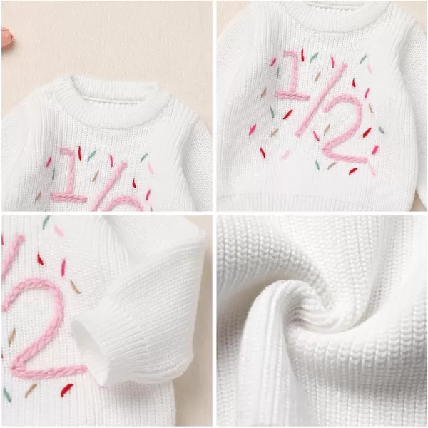 imageIDOPIP Toddler Baby Girls First Birthday Outfit Boho Embroidery One Sweater Top Knit Pullover Sweatshirt Fall Winter ClothesWhite 12