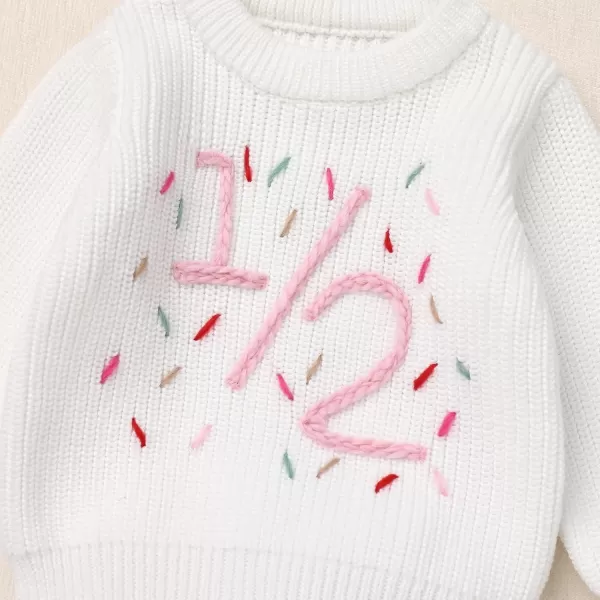 imageIDOPIP Toddler Baby Girls First Birthday Outfit Boho Embroidery One Sweater Top Knit Pullover Sweatshirt Fall Winter ClothesWhite 12