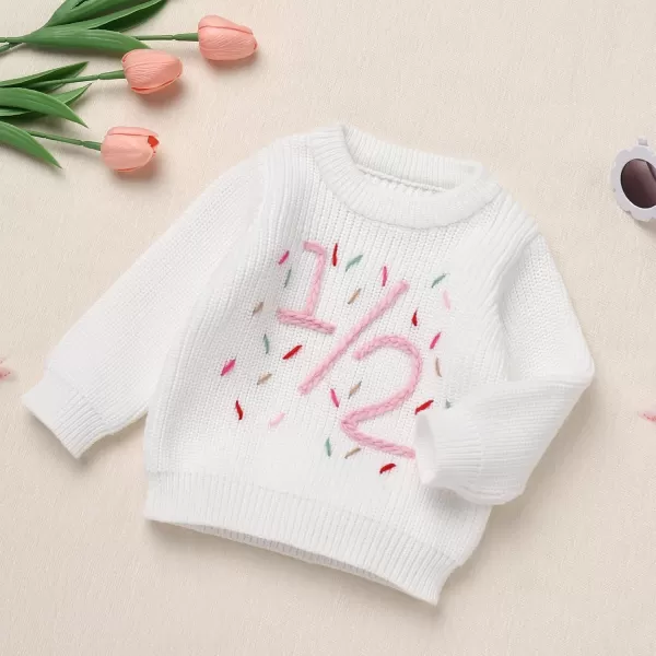 imageIDOPIP Toddler Baby Girls First Birthday Outfit Boho Embroidery One Sweater Top Knit Pullover Sweatshirt Fall Winter ClothesWhite 12