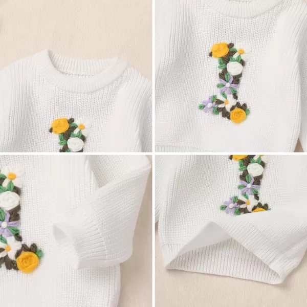 imageIDOPIP Toddler Baby Girls First Birthday Outfit Boho Embroidery One Sweater Top Knit Pullover Sweatshirt Fall Winter ClothesWhite 1st  Flower