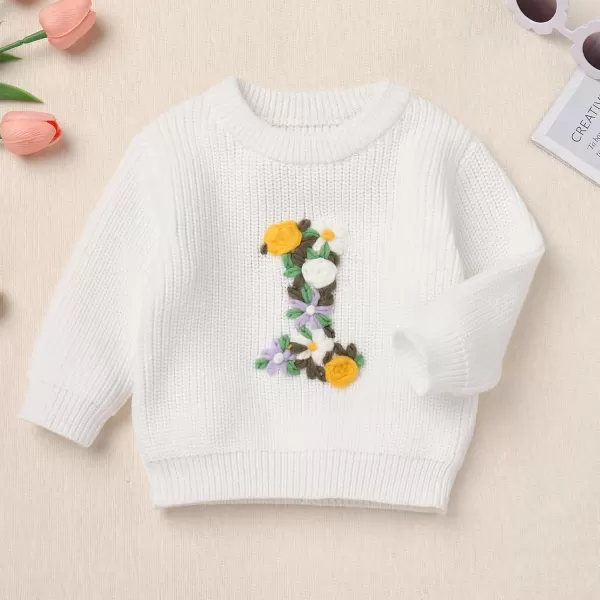 imageIDOPIP Toddler Baby Girls First Birthday Outfit Boho Embroidery One Sweater Top Knit Pullover Sweatshirt Fall Winter ClothesWhite 1st  Flower