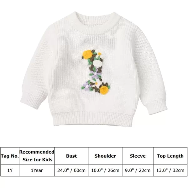 imageIDOPIP Toddler Baby Girls First Birthday Outfit Boho Embroidery One Sweater Top Knit Pullover Sweatshirt Fall Winter ClothesWhite 1st  Flower