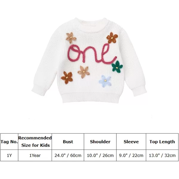 imageIDOPIP Toddler Baby Girls First Birthday Outfit Boho Embroidery One Sweater Top Knit Pullover Sweatshirt Fall Winter ClothesWhite One  Flower