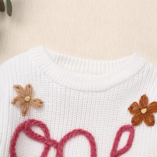 imageIDOPIP Toddler Baby Girls First Birthday Outfit Boho Embroidery One Sweater Top Knit Pullover Sweatshirt Fall Winter ClothesWhite One  Flower