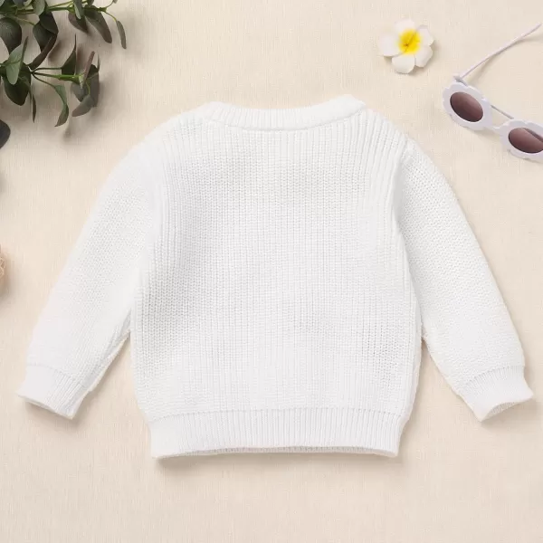 imageIDOPIP Toddler Baby Girls First Birthday Outfit Boho Embroidery One Sweater Top Knit Pullover Sweatshirt Fall Winter ClothesWhite One  Flower