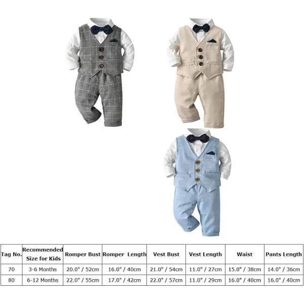 imageIDOPIP Toddler Kids Baby Boys Fall Winter Outfits Long Sleeve Shirt with Bowtie  Vest Waistcoat Long Pants Overalls ClothesBlue Plaid