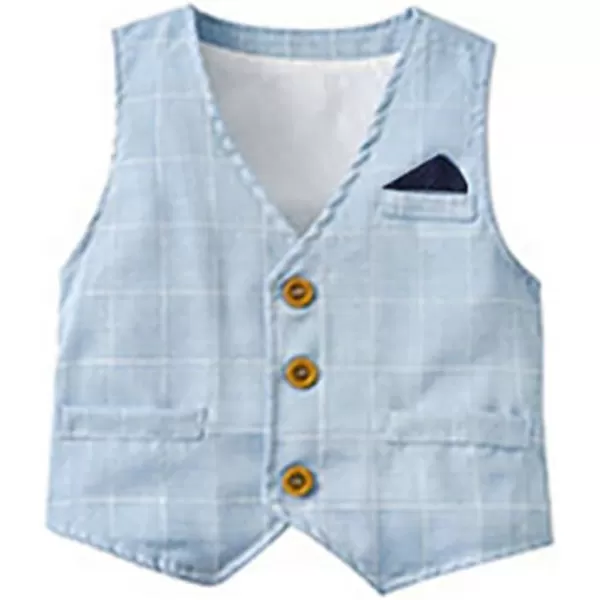 imageIDOPIP Toddler Kids Baby Boys Fall Winter Outfits Long Sleeve Shirt with Bowtie  Vest Waistcoat Long Pants Overalls ClothesBlue Plaid