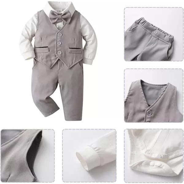 imageIDOPIP Toddler Kids Baby Boys Fall Winter Outfits Long Sleeve Shirt with Bowtie  Vest Waistcoat Long Pants Overalls ClothesGray  Romper