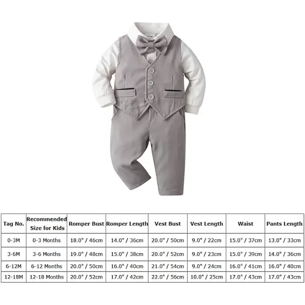 imageIDOPIP Toddler Kids Baby Boys Fall Winter Outfits Long Sleeve Shirt with Bowtie  Vest Waistcoat Long Pants Overalls ClothesGray  Romper