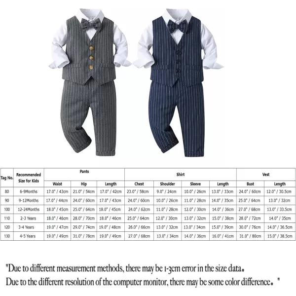 imageIDOPIP Toddler Kids Baby Boys Fall Winter Outfits Long Sleeve Shirt with Bowtie  Vest Waistcoat Long Pants Overalls ClothesGray Striped