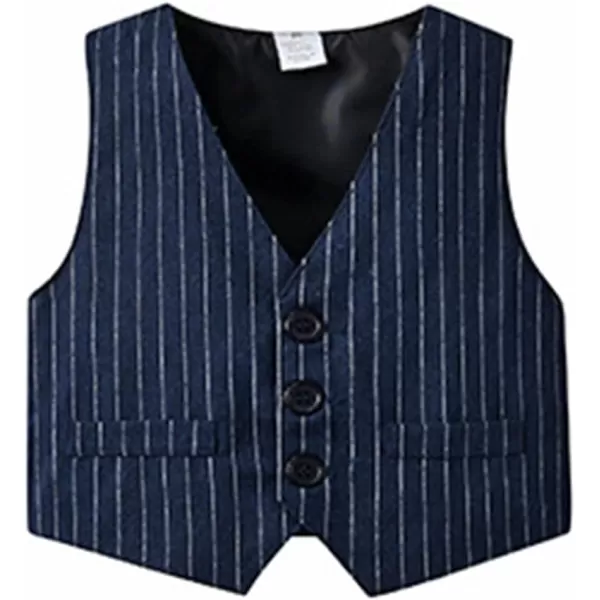 imageIDOPIP Toddler Kids Baby Boys Fall Winter Outfits Long Sleeve Shirt with Bowtie  Vest Waistcoat Long Pants Overalls ClothesNavy Blue Striped