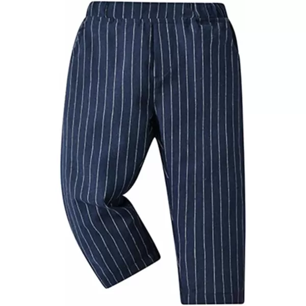 imageIDOPIP Toddler Kids Baby Boys Fall Winter Outfits Long Sleeve Shirt with Bowtie  Vest Waistcoat Long Pants Overalls ClothesNavy Blue Striped