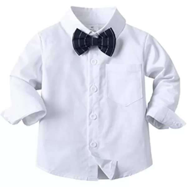 imageIDOPIP Toddler Kids Baby Boys Fall Winter Outfits Long Sleeve Shirt with Bowtie  Vest Waistcoat Long Pants Overalls ClothesNavy Blue Striped