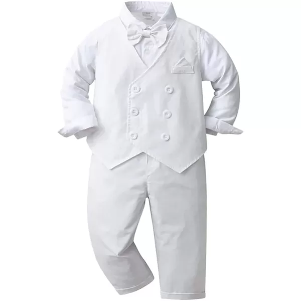 imageIDOPIP Toddler Kids Baby Boys Fall Winter Outfits Long Sleeve Shirt with Bowtie  Vest Waistcoat Long Pants Overalls ClothesWhite 