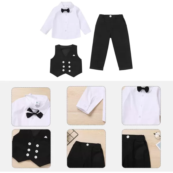 imageIDOPIP Toddler Kids Baby Boys Fall Winter Outfits Long Sleeve Shirt with Bowtie  Vest Waistcoat Long Pants Overalls ClothesWhite  Black