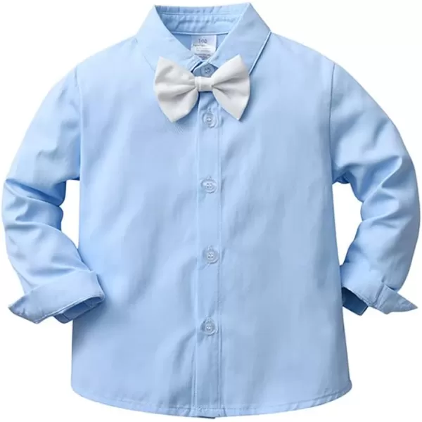 imageIDOPIP Toddler Kids Baby Boys Fall Winter Outfits Long Sleeve Shirt with Bowtie  Vest Waistcoat Long Pants Overalls ClothesWhite  Blue