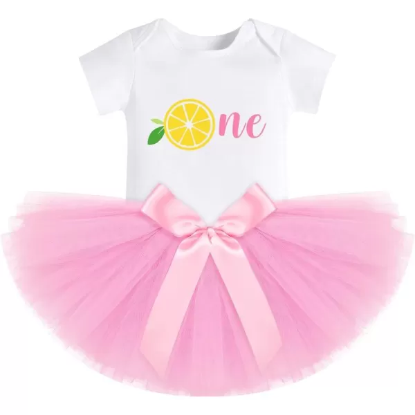 imageFirst 1st Birthday Outfit for Baby Girls Strawberry Lemon One Romper Tutu Skirt 2PCS Summer Fruit Dress Clothes Set