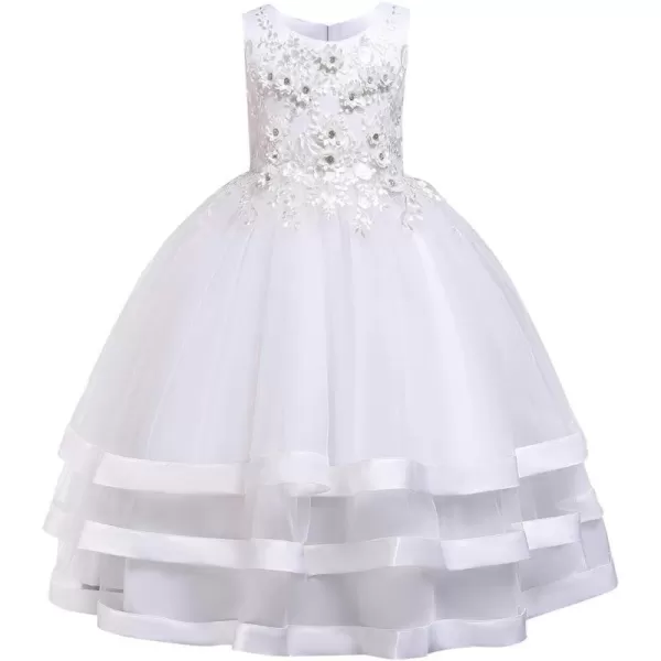 imageFlower Girl Lace Dress for Kids Wedding Bridesmaid Pageant Formal Long Prom Gown Princess Communion Puffy Tulle DressesWhite