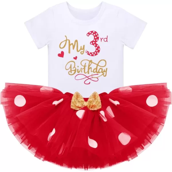 imageIDOPIP 3rd Birthday Girl Outfit Baby Shirt Polka Dots Tutu Skirt Ear Headband for 3 Year Old Princess Cake Smash Photo PropRed  My 3rd Birthday Heart