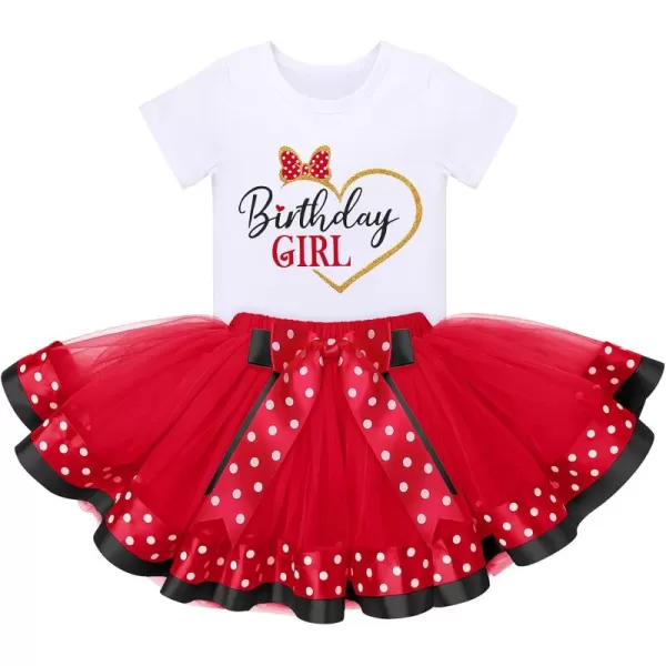 imageIDOPIP 3rd Birthday Girl Outfit Baby Shirt Polka Dots Tutu Skirt Ear Headband for 3 Year Old Princess Cake Smash Photo PropRed Birthday Girl Heart